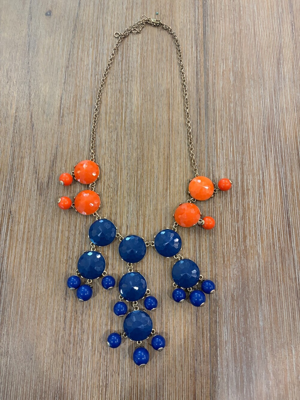 Orange & Navy Bubble Bib Statement Necklace Gold Tone Gator Game Day Colors